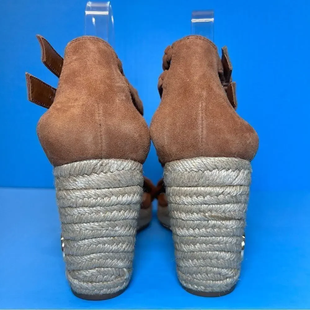 Tory Burch Bailey Braided Ankle SOHO Lux Suede Espadrille Wedge Sandals Womens 9